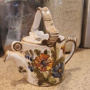 Vintage Meiselman Floral Ceramic Watering Can Handpainted